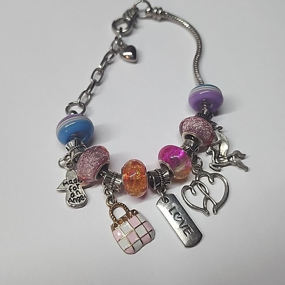 Womens Charm Bracelet Silver Tone Slide Charms - Picture 6 of 6
